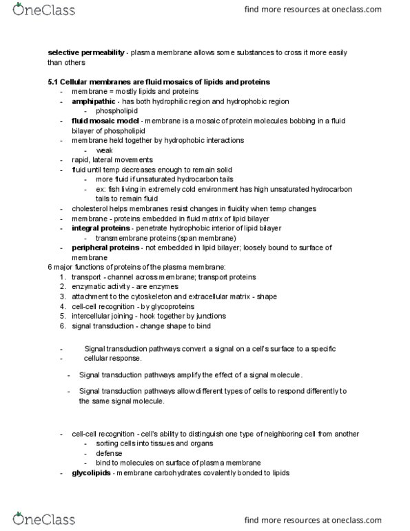 PLSC 363 Chapter Notes - Chapter 5: Amphiphile, Lipid Bilayer, Osmosis thumbnail