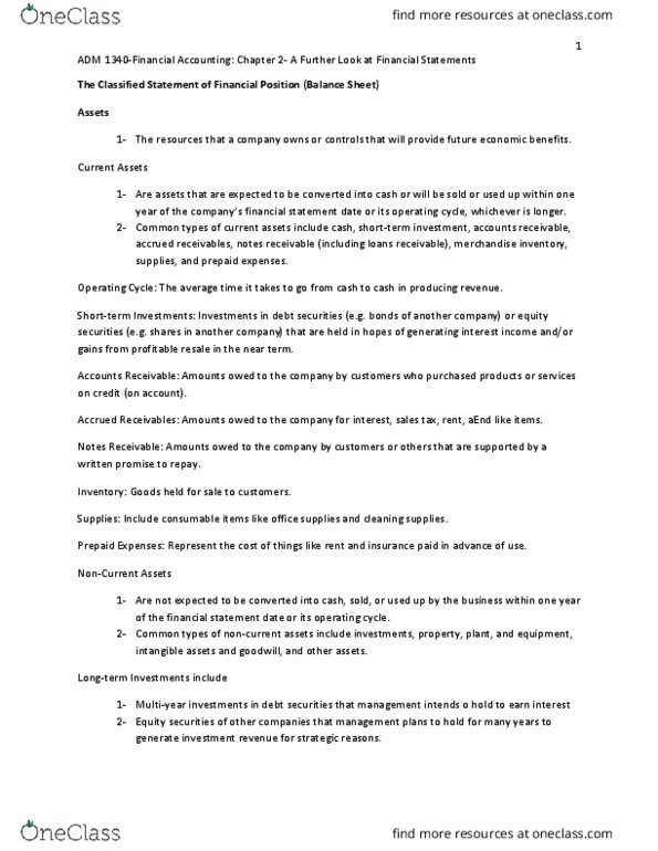 ADM 1340 Chapter Notes - Chapter 2: Income Statement, Accounts Receivable, Promissory Note thumbnail