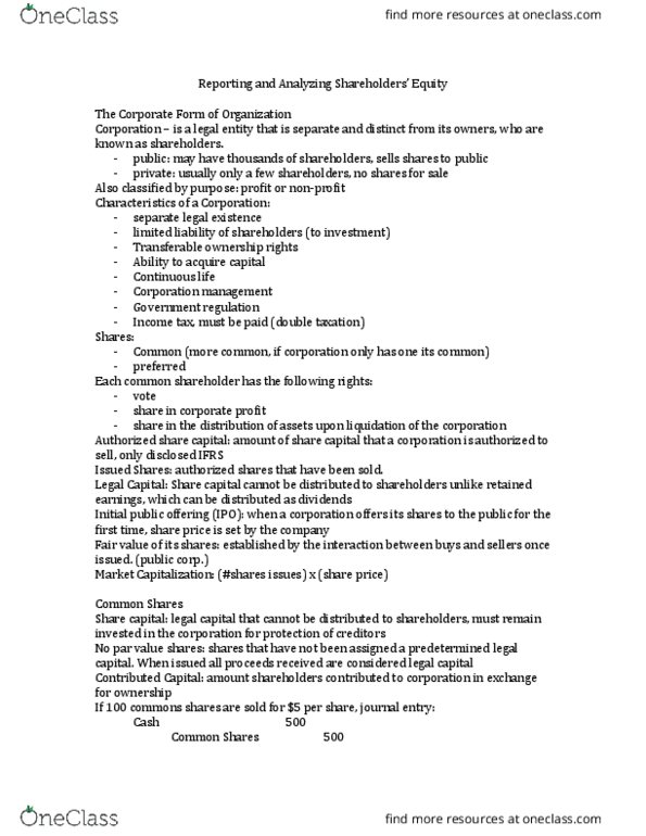 ADM 1340 Chapter Notes - Chapter 11: Initial Public Offering, Comprehensive Income, Retained Earnings thumbnail