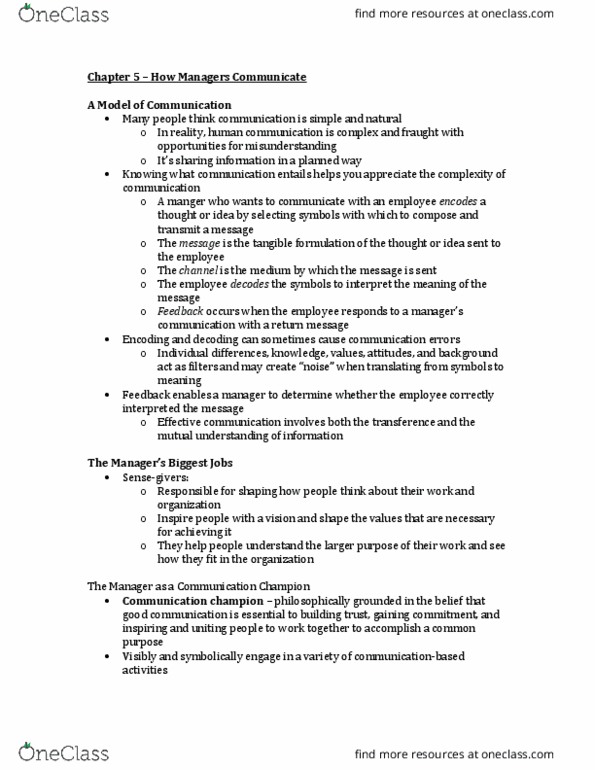 ADMN 2010H Chapter Notes - Chapter 5: Nonverbal Communication, High Tech thumbnail