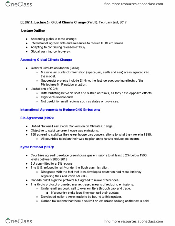 EESA11H3 Lecture Notes - Lecture 5: Clean Development Mechanism, Global Warming Controversy, Kyoto Protocol thumbnail