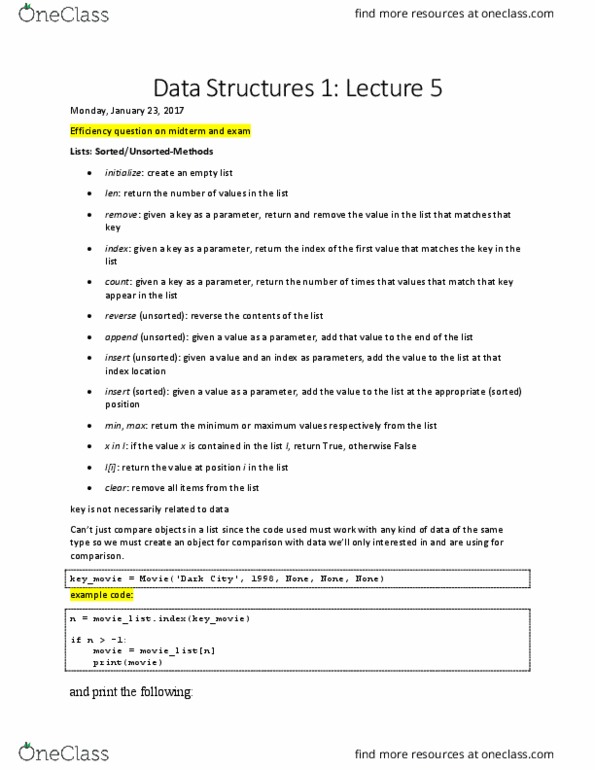 CP114 Lecture 5: Lecture 5 - Lists (sorted and unsorted) thumbnail