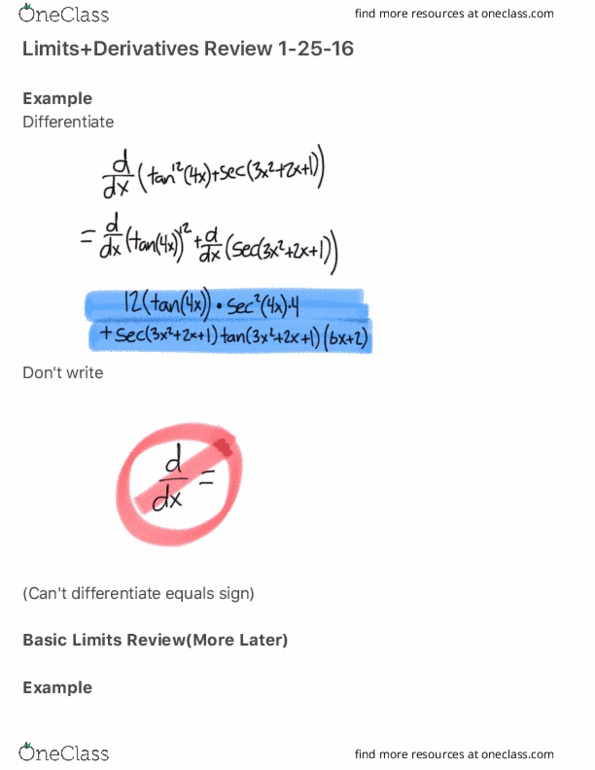 MATH 1272 Lecture 1: Limits+Derivatives Review 1-25-16 thumbnail