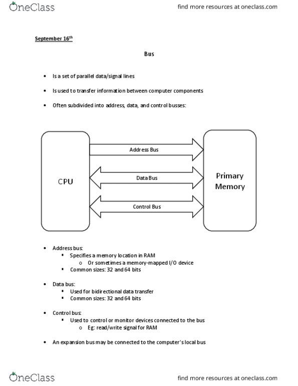 CPSC 355 Lecture Notes - Lecture 3: Hard Disk Drive, Control Bus, Address Bus thumbnail