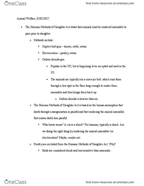 AVS-3150 Lecture Notes - Lecture 6: Shechita, Captive Bolt Pistol, Exsanguination thumbnail