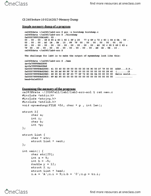 CS 24000 Lecture Notes - Lecture 10: Core Dump, C String Handling, C Dynamic Memory Allocation thumbnail