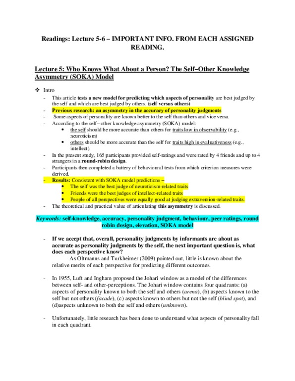 PSYC35H3 Chapter Notes -Johari Window, Interpersonal Perception, Extraversion And Introversion thumbnail