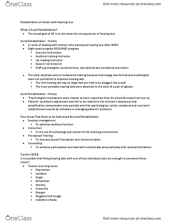 CSD 306K Lecture Notes - Lecture 11: Audiology, Hearing Aid, Cochlear Implant thumbnail