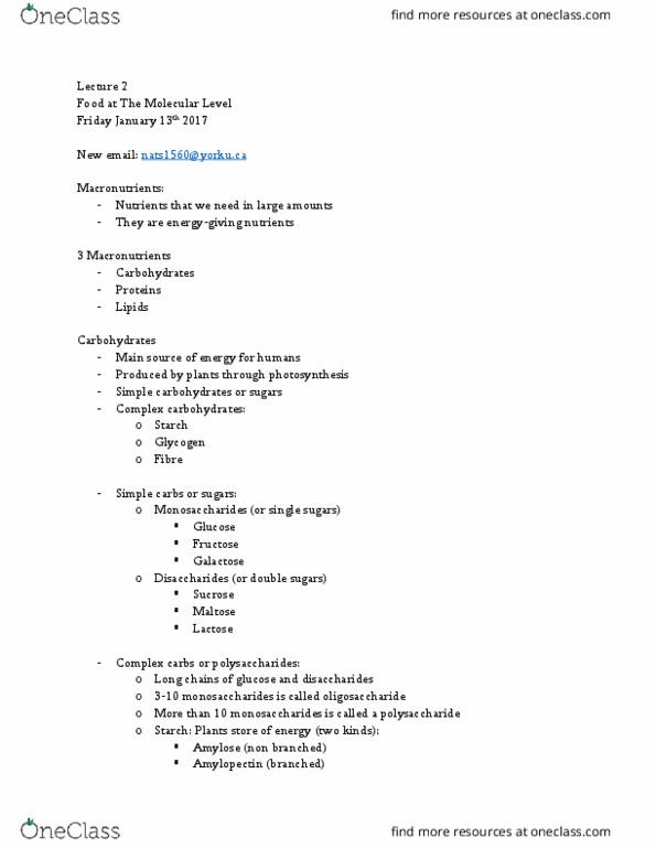 NATS 1560 Lecture Notes - Lecture 2: Sugar Beet, Sugarcane, Unsaturated Fat thumbnail