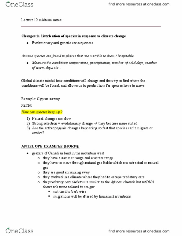 BIO220H1 Lecture Notes - Lecture 12: General Circulation Model, Cold Days, Natural Selection thumbnail