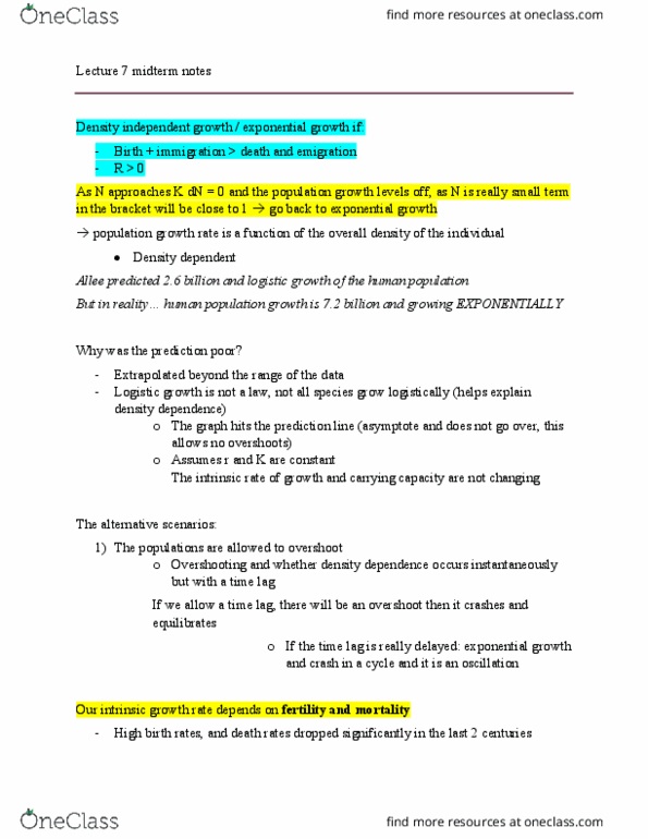 BIO220H1 Lecture Notes - Lecture 7: Demographic Transition, Exponential Growth, Logistic Function thumbnail