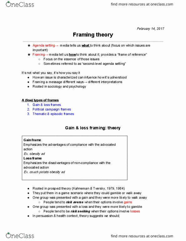 COMM 1225 Lecture Notes - Lecture 8: Mammography, Risk-Seeking, Prospect Theory thumbnail