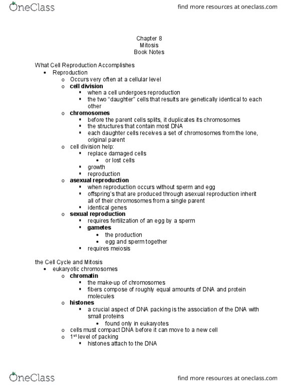 BSC 108 Chapter Notes - Chapter 8: Spindle Apparatus, Sister Chromatids, Cleavage Furrow thumbnail