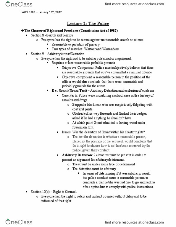 LAWS 3306 Lecture Notes - Lecture 2: Custodial Interrogation, Due Process, Breathalyzer thumbnail
