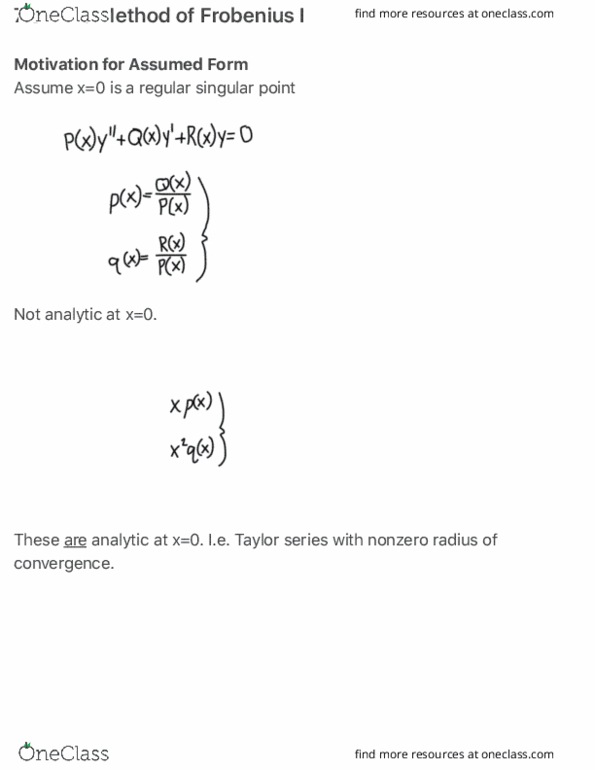 MATH 2243 Lecture Notes - Lecture 1: Regular Singular Point, Frobenius Method thumbnail