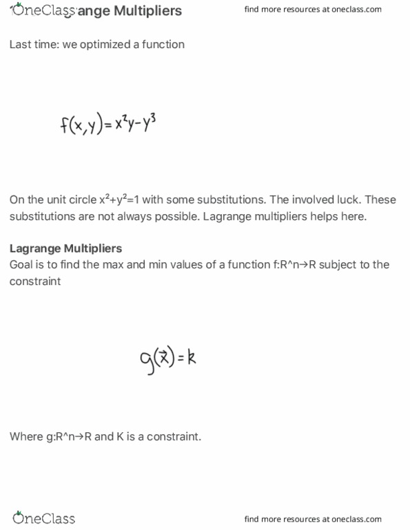 MATH 2374 Lecture Notes - Lecture 1: Lagrange Multiplier, Unit Circle, Ellipse thumbnail