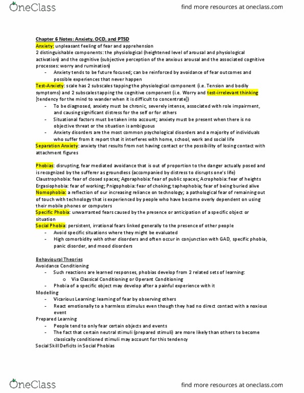 PSYB32H3 Chapter Notes - Chapter 6: Panic Attack, Locus Coeruleus, Generalized Anxiety Disorder thumbnail