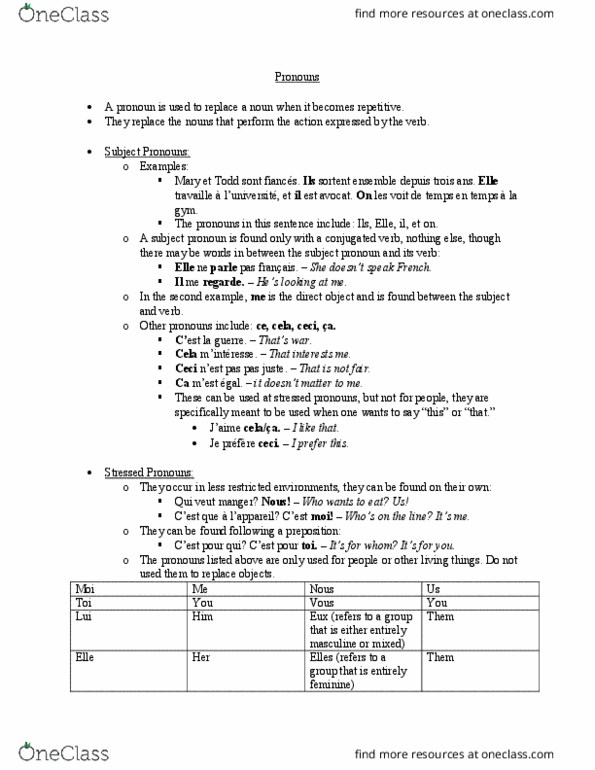 FREN 3570 Chapter Notes - Chapter 10: Preposition And Postposition, Soi thumbnail