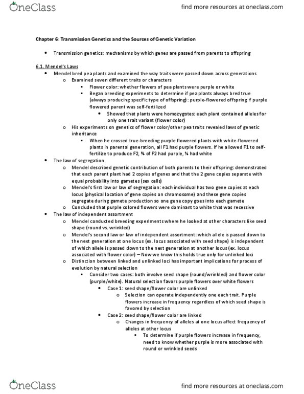 EE BIOL 185 Chapter Notes - Chapter 6.1: Gamete, Chromosome, Heredity thumbnail