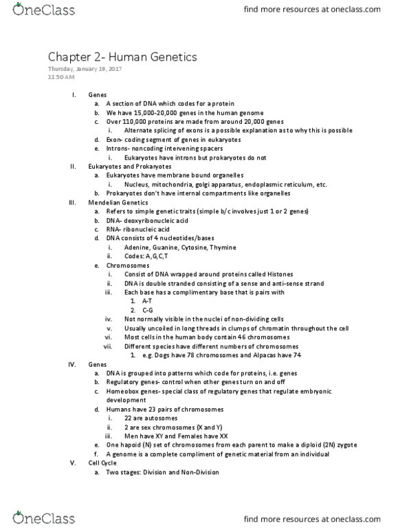 ANTH 168 Lecture Notes - Lecture 2: Endoplasmic Reticulum, Golgi Apparatus, Mendelian Inheritance thumbnail