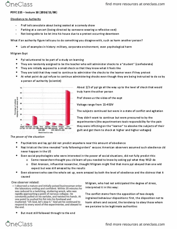 PSYC 215 Lecture Notes - Lecture 18: Milgram Experiment, Ath, Demand Characteristics thumbnail