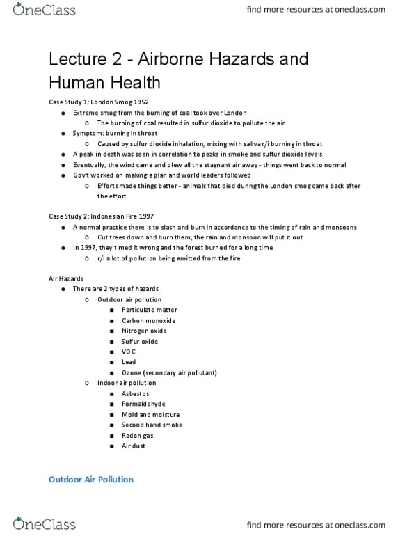 EESA10H3 Lecture Notes - Lecture 2: Indoor Air Quality, Sulfur Oxide, Passive Smoking thumbnail