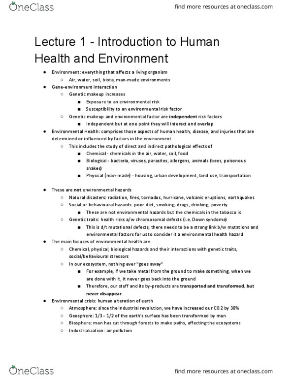 EESA10H3 Lecture Notes - Lecture 1: Venomous Snake, Environmental Health, Environmental Factor thumbnail