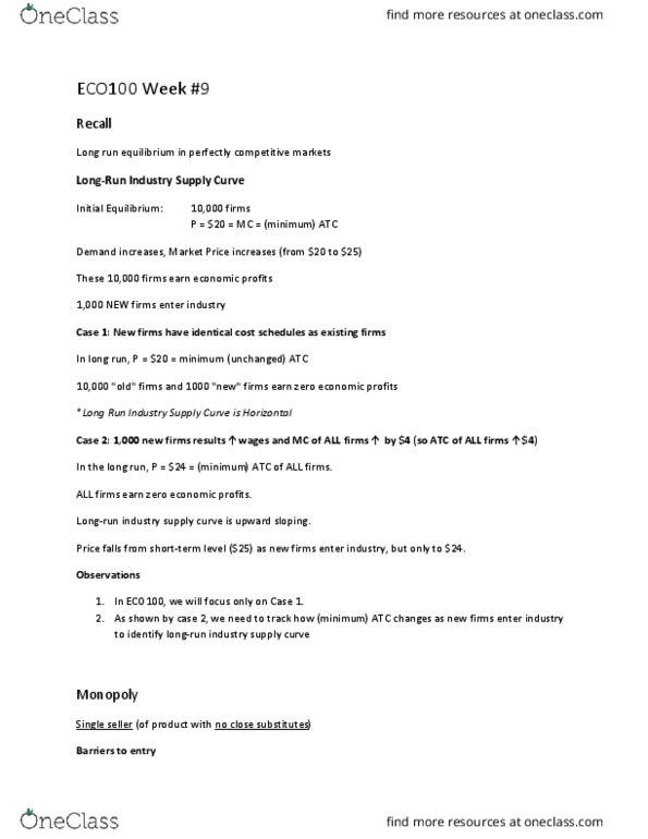 ECO101H1 Lecture Notes - Lecture 9: Monopoly Price, Profit Maximization, Marginal Revenue thumbnail