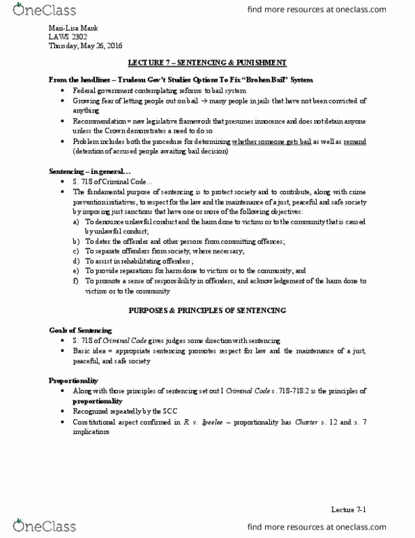 LAWS 2302 Lecture Notes - Lecture 7: Extenuating Circumstances, Victims Family, Presentence Investigation Report thumbnail