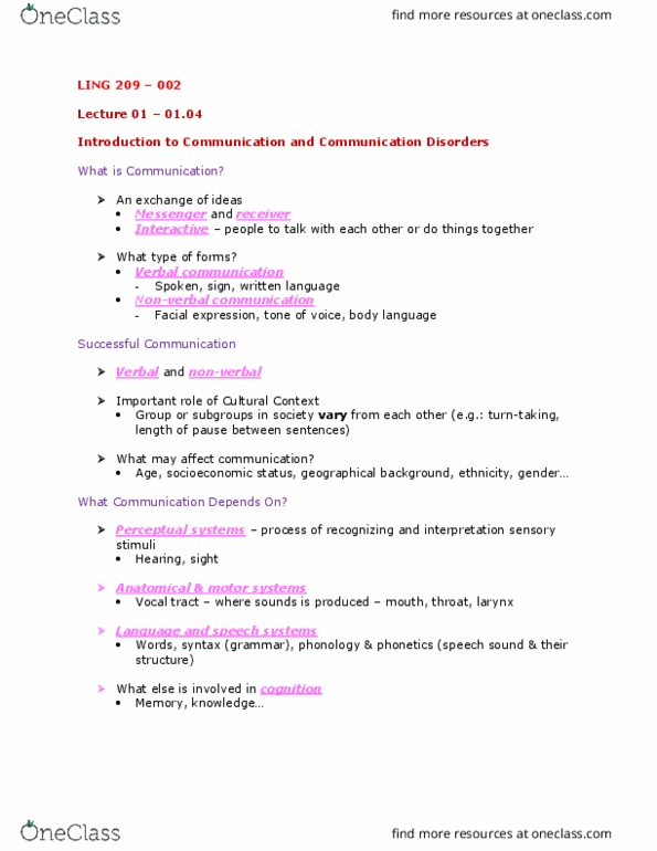 LING 209 Lecture Notes - Lecture 1: Communication Disorder, Vocal Tract, Speech Disorder thumbnail