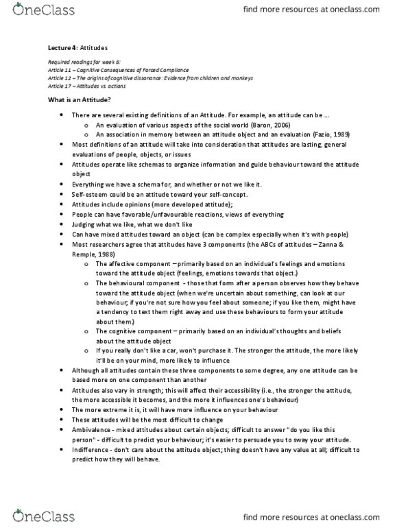 PSY 2110 Lecture Notes - Lecture 2: Cognitive Dissonance, Classical Conditioning, Observational Learning thumbnail