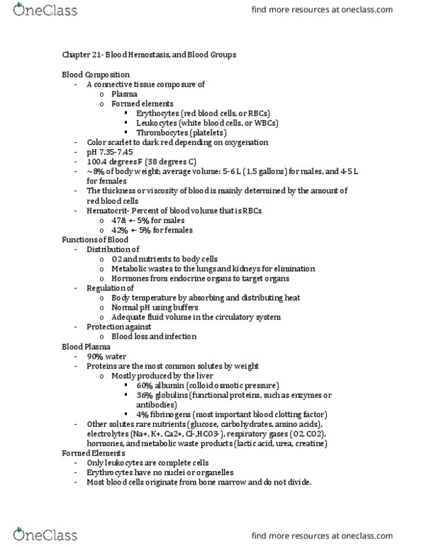 BSC 1086C Lecture Notes - Lecture 5: Bone Marrow, Oncotic Pressure, Erythropoiesis thumbnail