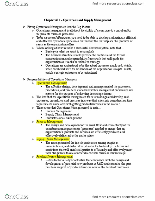 MGM101H5 Chapter Notes - Chapter 11: Operations Management, Process Design, Capital Asset thumbnail