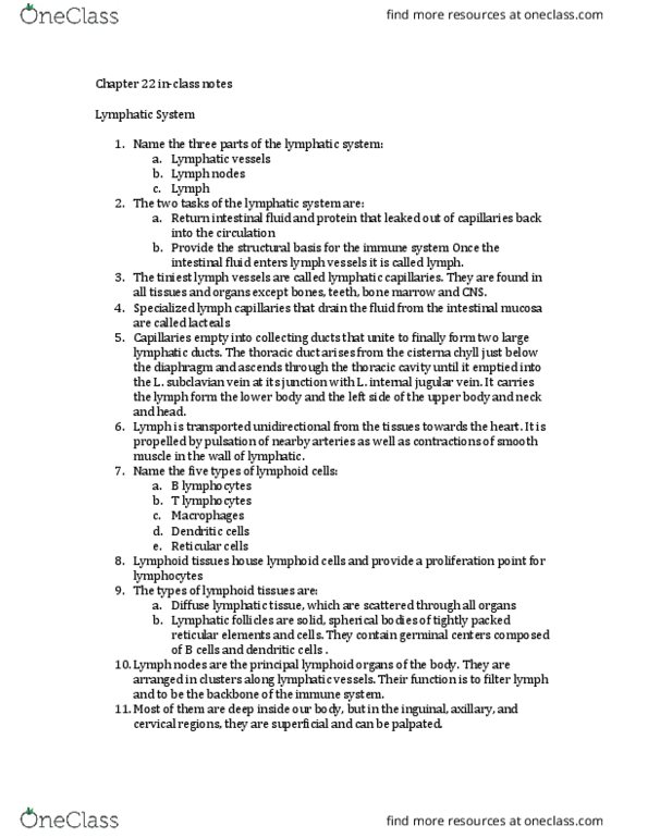 BSC 1086C Lecture Notes - Lecture 6: Innate Immune System, Lymphatic Vessel, Internal Jugular Vein thumbnail