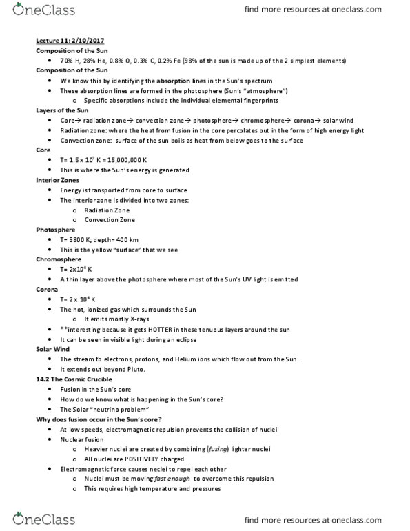 ASTR-1010 Lecture Notes - Lecture 11: Convection Zone, Radiation Zone, Solar Wind thumbnail