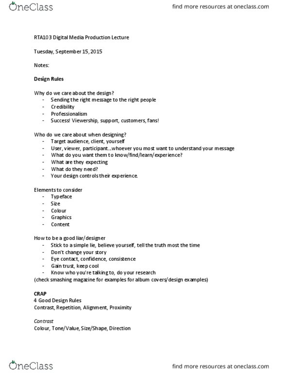 RTA 103 Lecture Notes - Lecture 1: Smashing Magazine, Eye Contact, Johannes Gutenberg thumbnail