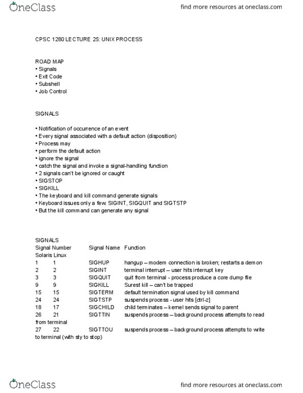 CPSC 1280 Lecture Notes - Lecture 25: Background Process, Shell Script, Sighup thumbnail