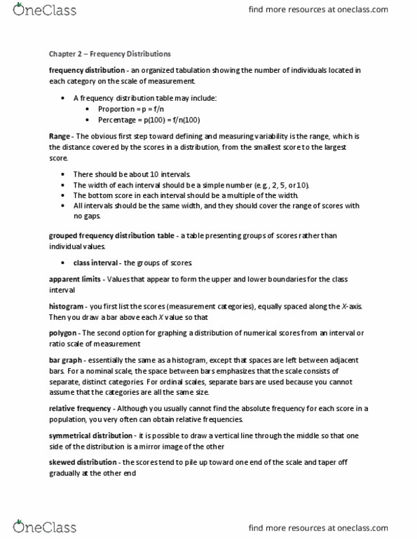 PSY 207 Chapter Notes - Chapter 2: Frequency Distribution thumbnail