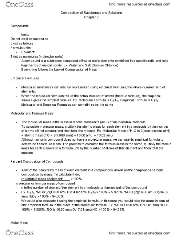 CHEM 1124Q Lecture Notes - Lecture 6: Chemical Formula, Molecular Mass, Ionic Compound thumbnail