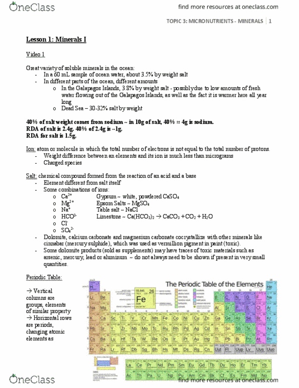 CHEM 181 Lecture Notes - Lecture 3: Iron-Deficiency Anemia, Kosher Salt, Potassium Iodide thumbnail