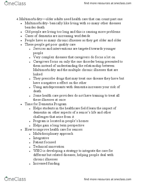 HLTH102 Lecture Notes - Lecture 7: Multidisciplinary Approach, Dementia, Population Ageing thumbnail