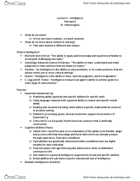 ED 250 Lecture Notes - Lecture 4: Theory Of Multiple Intelligences, Inter-Active Terminology For Europe thumbnail