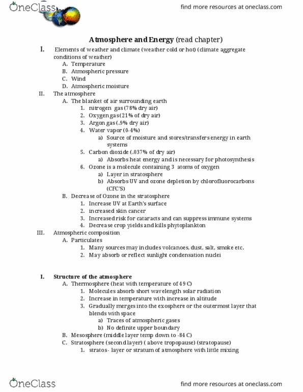 GEOL 101 Lecture Notes - Lecture 3: Ozone Layer, Electromagnetic Radiation, Ozone Depletion thumbnail