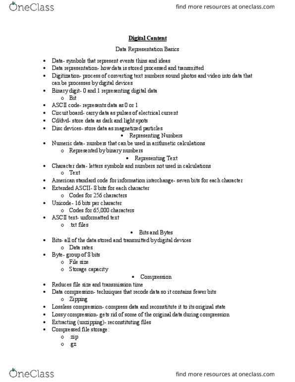 TECH 10001 Chapter Notes - Chapter 1: Midi, Raster Graphics, Lossless Compression thumbnail