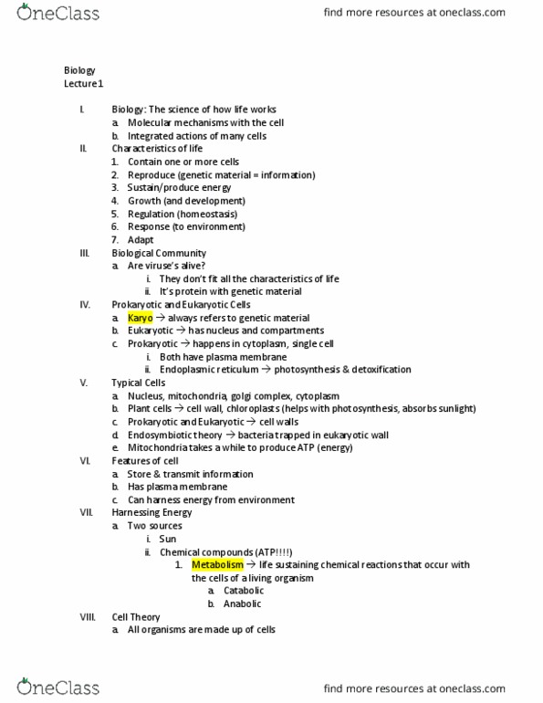 BISC207 Lecture Notes - Lecture 1: Endoplasmic Reticulum, Symbiogenesis, Eukaryote thumbnail