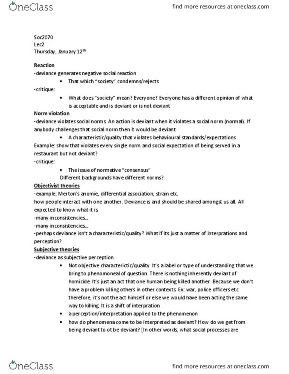 SOC 2070 Lecture Notes - Lecture 2: Labeling Theory, Social Control, Child Abuse thumbnail