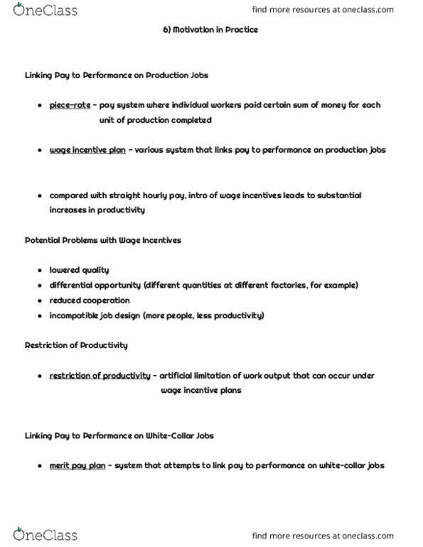 COMM 222 Chapter Notes - Chapter 6: Employee Stock Ownership Plan, Merit Pay, Highscope thumbnail