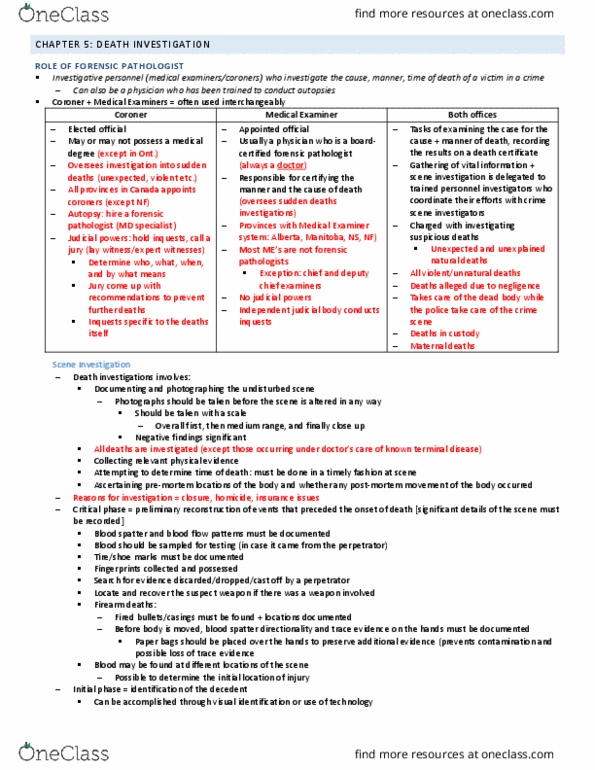 CRIM 355 Chapter Notes - Chapter 5: Carbon Monoxide Poisoning, Ballistic Trauma, Gunshot Residue thumbnail