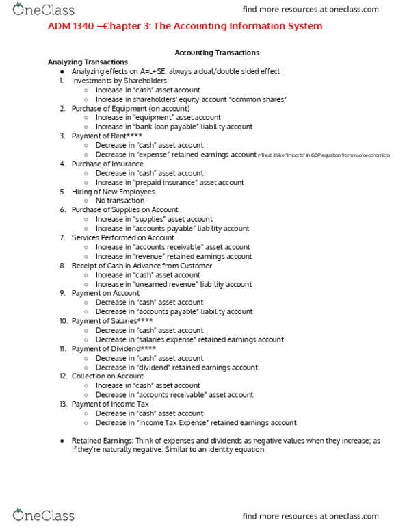 ADM 1340 Chapter Notes - Chapter 3: Retained Earnings, Cash Register, Accounting Information System thumbnail