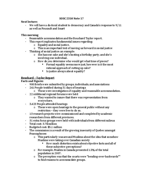 SOSC 2350 Lecture Notes - Feminist Theory, Elections Canada, Interculturalism thumbnail